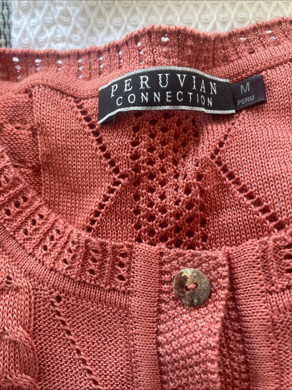 Peruvian Connection Rust-Tone Crochet & Cable Knit Button Cardigan - Picture 2 of 3